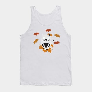 Black White Cat and Brown Fall Leaves Tank Top